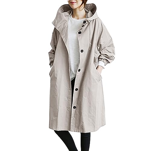 Generisch Herbst Jacken Für Damen Windbreaker Elegant Langarm Lange Jacke mit Kapuze Übergangsjacke Atmungsaktiv Parka Leichte Herbst Mantel von Generisch