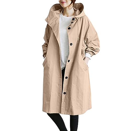 Generisch Herbst Jacken Für Damen Windbreaker Elegant Langarm Lange Jacke mit Kapuze Übergangsjacke Atmungsaktiv Parka Leichte Herbst Mantel von Generisch