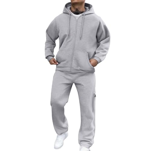 Generisch Herbst Outfit Men,Trainingsanzug Herren Zweiteiliges Set Jogginganzug Kapuzenpullover Reißverschluss Tracksuit Atmungsaktiv Bequem Freizeit Sportanzug Hausanzug,Gym Shorts Herren,Grey,L von Generisch