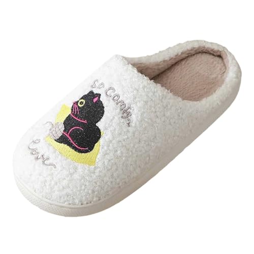 Generisch Herbst und Winter pelzigen Hausschuhe Frau zu Hause rutschfeste Paar außerhalb der warmen Cartoon süße Katze Hausschuhe Schuhe Stiefeletten Damen (White, 38) von Generisch