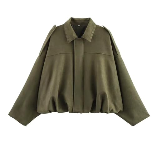 Generisch Herbstjacke Damen Mäntel Elegant Kurz Trenchcoat Bomberjacke Herbst Wildlederjacke Lässig Übergangsjacke mit Reißverschlus Winterjacke Blouson Jacke Einfarbiger Suede Jacket von Generisch