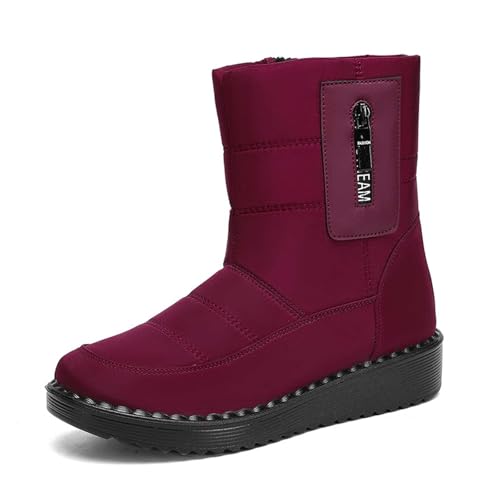 Generisch Herbstschuhe Damen, Anti-Rutschig Bequem Gummistiefel Stilish Fleece Stiefeletten Leicht Wasserdicht Winterschuhe Warm Western Winterboots von Generisch