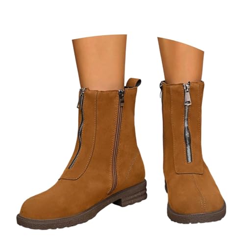 Generisch Herbstschuhe Damen Ankle Boots Mit Reißverschluss Winter Schnürboots Niedriger Absatz Herbst Stiefel Regenschuhe Flach Leder Wasserdichte Schuhe Stiefeletten Braun 40 von Generisch