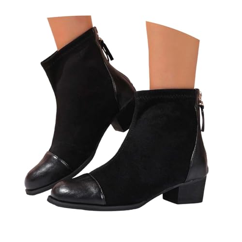 Generisch Herbstschuhe Damen Ankle Boots Winter Niedriger Absatz Wasserdichte Schuhe Flach Stiefeletten Schnürboots Leder Mit Reißverschluss Regenschuhe Herbst Stiefel Schwarz 42 von Generisch