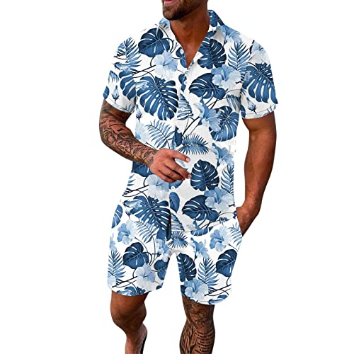 Generisch Herren 2 Stück Hawaii-Sets Geometrisches Muster Button Down Kurzarm Hemd und Shorts Anzüge Tshirt Set Herren Hawaii T-Shirt Herren Xxl von Generisch