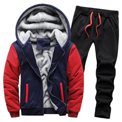 Generisch Herren 2-Teilig Set Kapuzenpullover + Jogginghose Jogginganzug Sweatjacke Trainingshose Trainingsanzug Sportanzug Freizeitanzug,Jogginganzug Herren Schwarz,Fitness/Fußball von Generisch