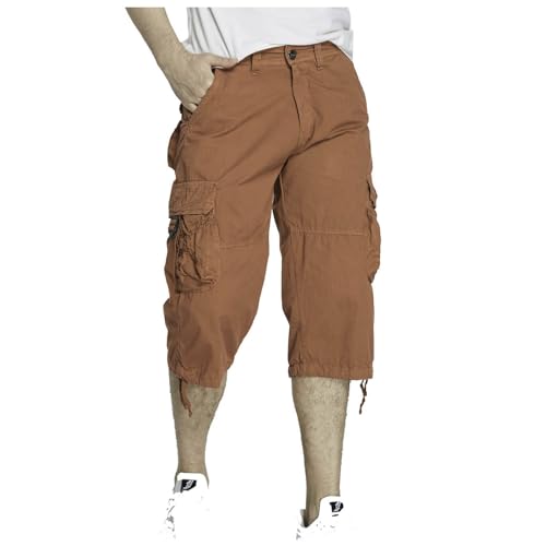 Generisch Herren 3/4 Cargo Shorts Baggy Leichte Kurz Freizeithose mit 6 Taschen Sommer Outdoor Wandershorts Stilvolle Angenehme Praktische Sommershorts (Orange, L) von Generisch