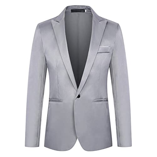 Generisch Herren Anzugjacke mit Schmaler Passform und Einem Knopf Lässiger, Leichter Revers Blazer Dinner Party Hochzeit Smoking Sport Mäntel (Grau,5XL) von Generisch