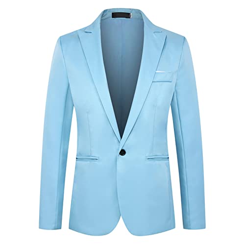 Generisch Herren Anzugjacke mit Schmaler Passform und Einem Knopf Lässiger, Leichter Revers Blazer Dinner Party Hochzeit Smoking Sport Mäntel (Hellblau,5XL) von Generisch