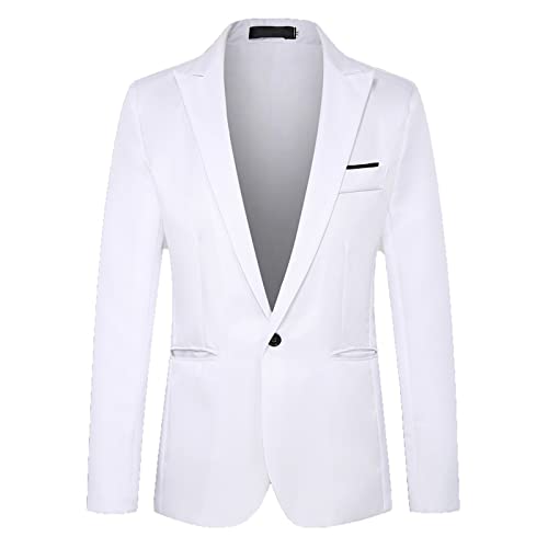 Generisch Herren Anzugjacke mit Schmaler Passform und Einem Knopf Lässiger, Leichter Revers Blazer Dinner Party Hochzeit Smoking Sport Mäntel (Weiß,5XL) von Generisch