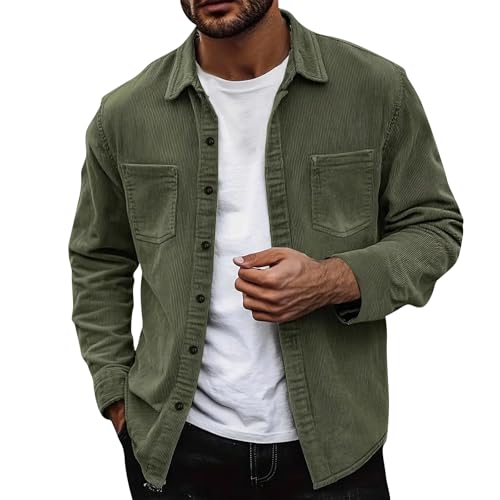 Generisch Herren Arbeitshemden Langarm Winter Cordjacke Für Männer Gepolsterte Mäntel Mit Knopfleiste Und Waschung Lässige Fleece Baumwoll Cargo Jacke armeegrün&XXL von Generisch