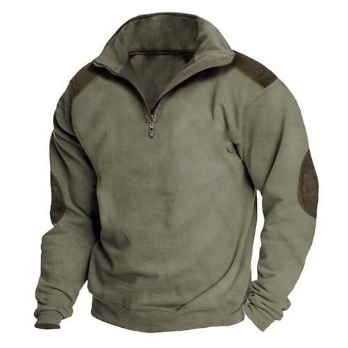 Generisch Herren Arbeitspullover, Henley Sweatshirt Warm Winterpullover Männer Sweater Retro Langarm Arbeitspullover Sweatshirt Baumwolle Vintage Pullover Shirt Sweat Pullover (XXL, Army Green) von Generisch