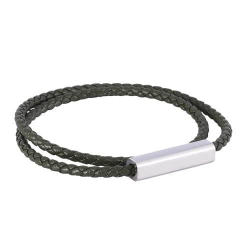 Generisch Herren Armband Leder, 4Mm Magnetverschluss Lederarmband Grün Handgefertigtes Geflochtenes Armband Dünn Paarschmuck Mit Beutel Geburtstagsgeschenke Für Ihn Freund Beste Freundin von Generisch