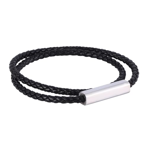 Generisch Herren Armband Leder, 4Mm Magnetverschluss Lederarmband Schwarz Handgefertigtes Geflochtenes Armband Dünn Paarschmuck Mit Beutel Geburtstagsgeschenke Für Ihn Freund Beste Freundin von Generisch