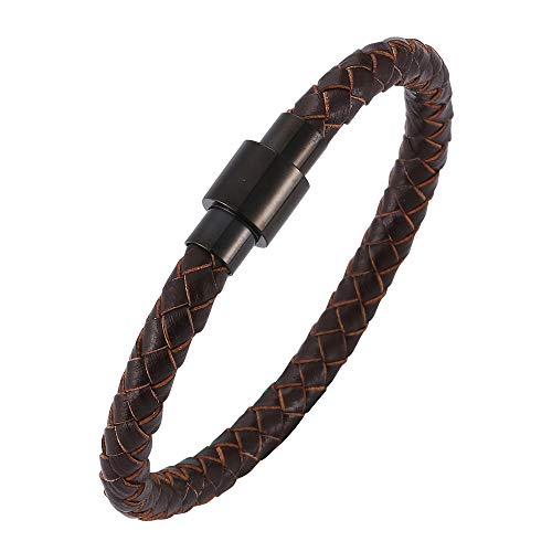 Generisch Herren Armband Leder, 6Mm Geflochtenes Lederarmband Für Männer Handgefertigtes Armband Mit Magnetverschluss Dünn Vintage Schmuck Mit Beutel Geschenke Für Freund Ehemann Braun 18,5Cm von Generisch
