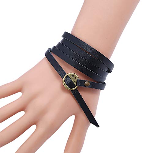 Generisch Herren Armband Leder, Damen Lederarmband Verstellbar Handgefertigt Mehrlagig Geflochtenes Armband Dünner Gürtel Paarschmuck Mit Beutel Geburtstagsgeschenke Für Papa Ihn Ehemann Schwarz von Generisch