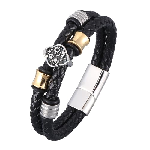 Generisch Herren Armband Leder, Doppellagiges Leder Wickelarmband Für Männer, Handgefertigt, Geflochtenes Manschettenarmband, Halloween Schmuck Mit Beutel, Festival Geschenke Für Ehemann Und Freu von Generisch