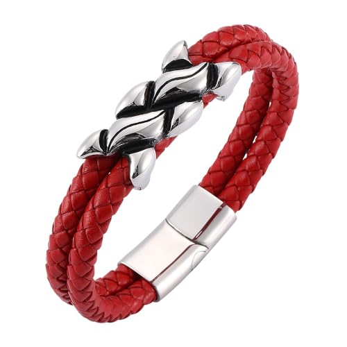 Generisch Herren Armband Leder, Doppellagiges Leder Wickelarmband Für Männer, Handgefertigt, Geflochtenes Manschettenarmband Mit Magnetverschluss, Halloween Schmuck Für Vater, Ehemann, Freund, Ro von Generisch