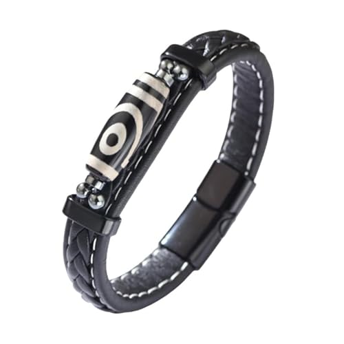 Generisch Herren Armband Leder, Dzi Perlen Armband, Tibetisches Lederarmband Für Paare Mit Magnetverschluss, Meditationsamulett, Neun Augen, Dzi Perlen Armreif, Schmuck Für Damen Und Herren, Schwa von Generisch