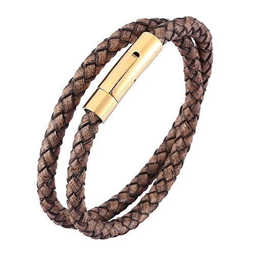 Generisch Herren Armband Leder, Echtlederarmband Braun Handgefertigtes Geflochtenes Armband Mit Schiebeverschluss Doppellagig Paarschmuck Geburtstagsgeschenke Für Ihn Freund Bester Freu von Generisch