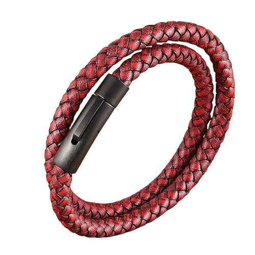Generisch Herren Armband Leder, Handgefertigte Geflochtene Lederarmbänder Mit Hakenverschluss Wickelarmreif Dünn Vintage Armbänder Kreativer Geburtstagsschmuck Für Damen Herren Rot 19Cm von Generisch