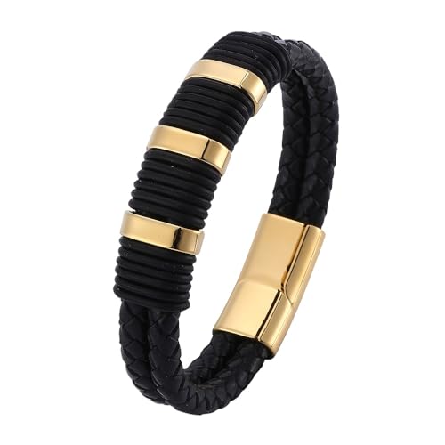 Generisch Herren Armband Leder, Handgefertigtes Geflochtenes Armband Für Herren, Doppellagiges Wickelarmband Aus Leder Mit Magnetverschluss, Halloween Schmuck, Geschenke Für Freund Und Bruder, Gol von Generisch
