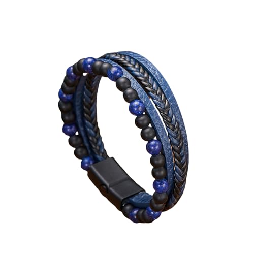 Generisch Herren Armband Leder, Handgewebtes Mehrschichtiges Naturstein-Pu-Magnetschnalle-Perlen-Lederarmband, Energieschmuck Für Männer Und Frauen, Dunkelblau Generisch Herren Armband Leder, Handgewebtes Mehrschichtiges Naturstein-Pu-Magnetschnalle-Perlen-Lederarmband, Energieschmuck Für Männer Und Frauen, Dunkelblau von Generisch