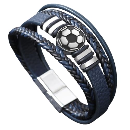 Generisch Herren Armband Leder, Mehrlagiges Geflochtenes Lederarmband Im Gothic Stil, Kreativer Fußball Armreif, Stilvoller, Charmanter Schmuck Für Den Vatertag, Blau, 21 Cm Generisch Herren Armband Leder, Mehrlagiges Geflochtenes Lederarmband Im Gothic Stil, Kreativer Fußball Armreif, Stilvoller, Charmanter Schmuck Für Den Vatertag, Blau, 21 Cm von Generisch