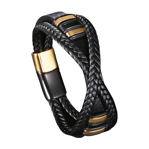 Generisch Herren Armband Leder, Personalisiertes Lederarmband Herren Magnetverschluss Armband Schwarz Handgefertigter Geflochtener Schmuck Mit Beutel Teenager Junge Geschenke Zum Abschluss Geburtsta von Generisch