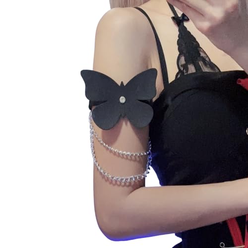 Generisch Herren Armband Leder, Punk Leder Armband Für Damen, Verstellbar, Schmetterlingsarmband Mit Kette, Gothic, Halloween, Cosplay, Zubehör Für Damen Und Herren von Generisch
