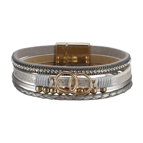 Generisch Herren Armband Leder, Wickelarmband Aus Leder Mit Kreisförmigem Charm Für Damen, Stapelbar, Handgefertigt, Unendlichkeits Armreif Mit Magnetverschluss, Boho Edelsteinschmuck Für Frauen, von Generisch