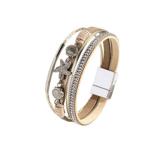 Generisch Herren Armband Leder,Handgewebtes Mehrschichtiges Modisches Böhmisches Seestern-Muschel- Lederarmband Mit Magnetschnalle, Energieschmuck Für Frauen Generisch Herren Armband Leder,Handgewebtes Mehrschichtiges Modisches Böhmisches Seestern-Muschel- Lederarmband Mit Magnetschnalle, Energieschmuck Für Frauen von Generisch