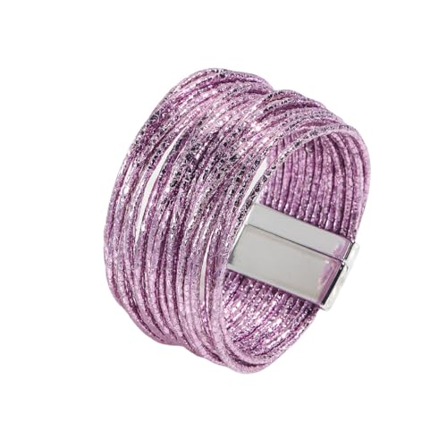 Generisch Herren Armband Leder,Handgewebtes Mehrschichtiges Modisches Bohemian- Armband Aus Pu-Leder Mit Magnetschnalle, Energieschmuck Für Frauen In Gold Und Silber, Champagner von Generisch