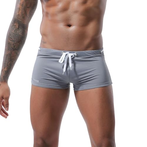 Generisch Herren Badehose Lang, Swim Shorts, Für Männer, Schnell Trocknend Schwimmhose Mit Tunnelzug Lang Running Shorts Men Neoprenhose Eng Größentabelle Badepants Badeshose Sport (M, Grau) von Generisch
