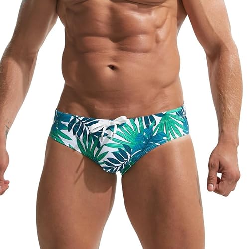 Generisch Herren Badehose Schnelltrocknend Schwimmhose Badeslip Kurz Eng Atmungsaktiv Badeshorts mit Meshfutter und Abnehmbar Pad Freiheit Kurze Strandhose Wassersport Pool Urlaub Sommer Hawaii-Hemd von Generisch