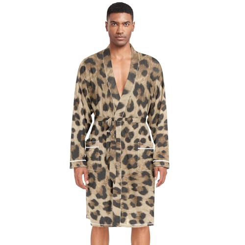Generisch Herren Bademantel Tier Leopard Haut Morgenmantel Kimono Robe Lang Leichter Sauna Bademantel Saunamantel für Männer von Generisch