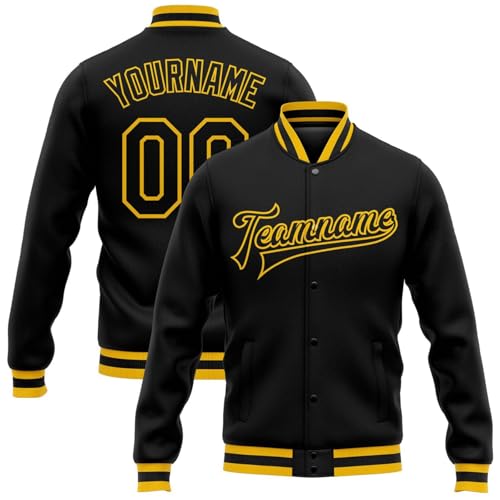 Generisch Herren Baseball Jacke Personalisierte Baseballjacke Oversize Bomberjacken College Jacke Langarm Baseballjacken Teenager Individuelle Namen Nummer Teamnamen (5-Yellow) von Generisch