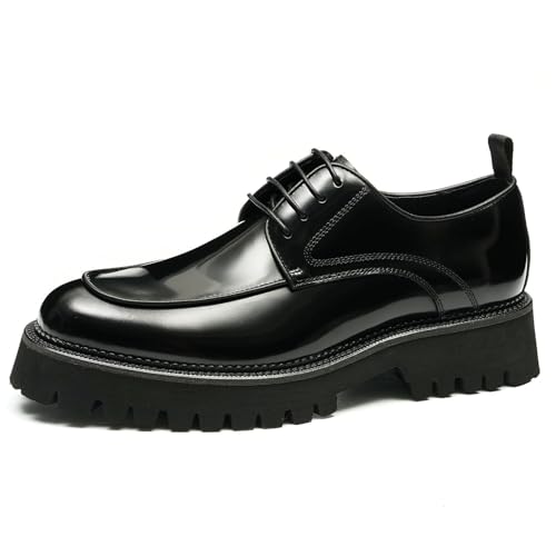 Generisch Herren Bequeme Dicke Sohle Business Freizeit Derbys Formelle Anzugschuhe Echtes Leder Schnürschuhe,Schwarz,40 von Generisch