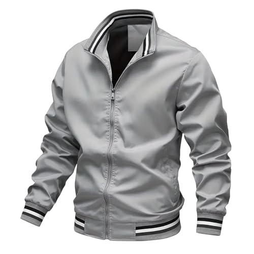 Generisch Herren Blouson Jacke Leicht,Baseballjacke Reißverschluss Stehkragen Collegejacke Dünn Atmungsaktives Übergangsjacke Outdoor Alltag Bomberjacke Classic Sportjacke Lässig Einfarbig Sweatjacke von Generisch