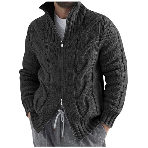Generisch Herren Cardigan, Jacke Langarm Festival Cardigan Outdoor Sweatshirt Warm Mit Reißverschluß Und Taschen Blend Pullover Jeansjacke Fell Schalkragen Pullover Blau Cardigan (L, Schwarz) von Generisch
