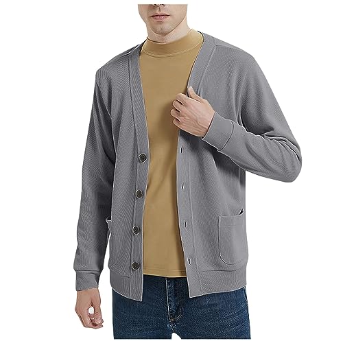Generisch Herren Cardigan, Strickjacke Langarm Knöpfe Strickpullover Einfarbige Jumpsuit Schalkragen Baumwolle Mit Taschen Und Reissverschluss Schwarz Cardigan Reißverschluss Jacket (3XL, Grau) von Generisch