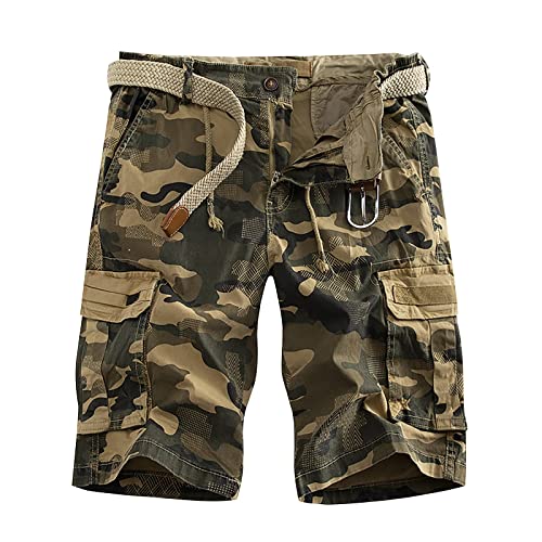 Generisch Herren Cargo Shorts Sommer Kurz, Hosen Camouflage Retro Freizeithose Arbeitshose Mit Taschen Chino Men Kargo Männer Kurz Hose Wandershorts 3/4 Jeans Stretch (34, Khaki) von Generisch