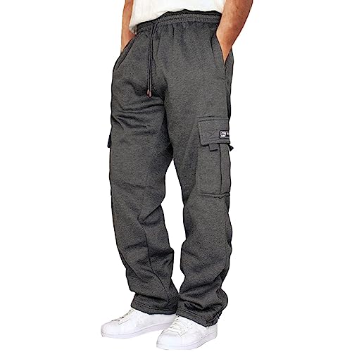 Generisch Herren Cargohose Baumwolle Lang Cargo Hose Regular Fit Freizeithose Casual Einfarbig Sporthose mit Taschen Outdoorhose Elastische Taille Sweatpants Frühling Wanderhose Trekkinghose von Generisch