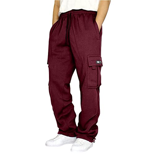 Generisch Herren Cargohose Baumwolle Lang Cargo Hose Regular Fit Freizeithose Casual Einfarbig Sporthose mit Taschen Outdoorhose Elastische Taille Sweatpants Frühling Wanderhose Trekkinghose von Generisch