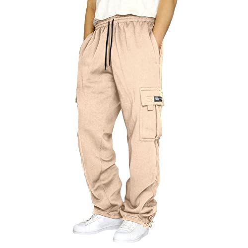 Generisch Herren Cargohose Baumwolle Lang Cargo Hose Regular Fit Freizeithose Casual Einfarbig Sporthose mit Taschen Outdoorhose Elastische Taille Sweatpants Frühling Wanderhose Trekkinghose von Generisch