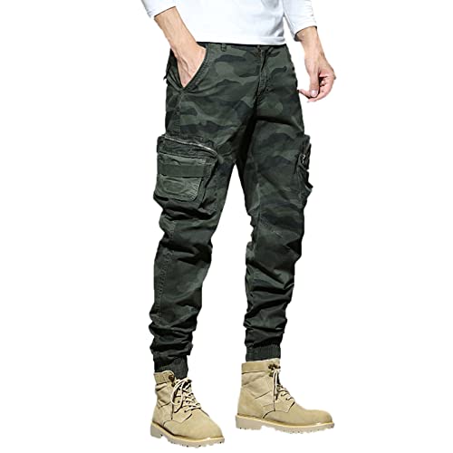 Generisch Herren Cargohose Lang Cargo Hose Freizeithose Casual Sporthose mit Taschen Outdoorhose Elastische Taille mit Kordelzug Sweatpants Wanderhose Trekkinghose von Generisch