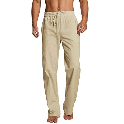 Generisch Herren Casual Leinenhose Elastische Taille Kordelzug Strand Yoga Hose Leichte Gerades Bein Hose Herren Hose Herrenhosen Chinohose MäNner von Generisch