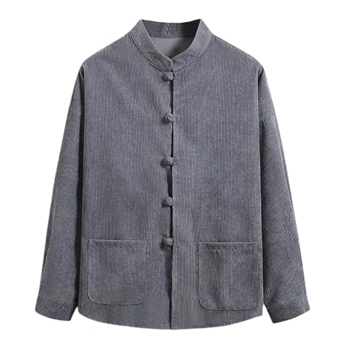 Generisch Herren Cord Hemd Chinesische Herren Kungfu Jacke Frühling Herbst Mantel Casual Langärmelig Jacke Tai Chi Qigong Wing Chun Shaolin Lange Ärmel Training Kleidung von Generisch
