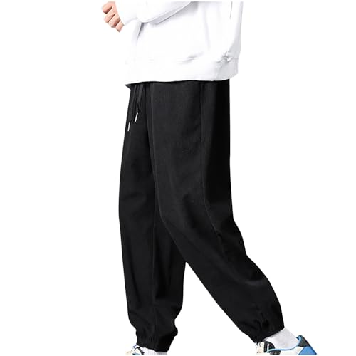 Generisch Herren Cord Hose Regular Fit Chino Hose Lang Leicht Freizeithose Loose Fit Casual Jogginghose Bequeme Stoffhose Einfarbig Baumwolle Elastische Taille Hosen Schwarz M von Generisch