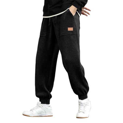 Generisch Herren Cord Hosen Jogginghose Herren Cordhose Männer Baggy Freizeithose Herren mit Kordelzug Lang Weit Breit Cordhose Jogger Trainingshose Herren Cord-Overall mit Gummizug Relaxing Hose von Generisch
